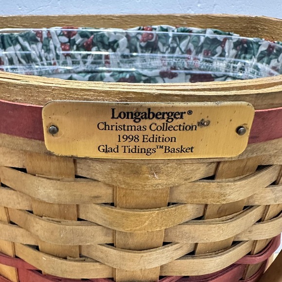 Vintage Longaberger Glad Tidings Basket 1998 Christmas Collection Liner Holly - Picture 2 of 7